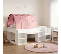 Teenpull White and Pink Wooden Loft Bed Frame with 2 Bed Tunnels, Space Saving Design, Ladder, Slatted Base, 100 x 200 cm Mattress Fit, Indoor Bedroom Use for Youth and Guest Rooms