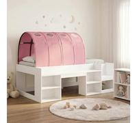 Teenpull White and Pink Wooden Loft Bed Frame with 2 Bed Tunnels, Space Saving Design, Slatted Base, Ladder, Fits 90 x 190 cm Mattress, Indoor Bedroom Use for Guest Rooms and Small Spaces