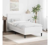 Teenpull White Bed Frame 100 x 200 cm Synthetic Leather headboard, Wooden Slat Base with USB LED Lights, Under Bed Storage, Easy Assembly for Bedroom, Indoor Use, Supports 140 kg