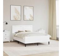 Teenpull White Bed Frame 140 x 190 cm Faux Leather upholstered headboard Plywood Slat Support LED USB Storage Base for Bedroom, Easy Assembly, 280 kg Capacity, Modern Indoor Sleep Setup