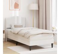 Teenpull White Bed Frame 90 x 190 cm upholstered Synthetic Leather, Plywood Structure, Padded headboard, Under Bed Storage, Easy Clean, Indoor Bedroom Use, Supports up to 140 kg