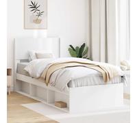 Teenpull White Bed Frame with headboard and Storage, Wooden slats Platform Support, 90 x 200 cm Mattress fit, Bedroom Space Saving Design for Indoor Use and Easy Assembly