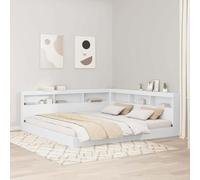 Teenpull White Bed Frame with headboard Shelf 180 x 200 cm Plywood Storage Bed Platform slatted Support for Bedroom Space Saving Minimalist Home Decor, Double Use for Two People