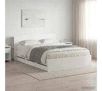 Teenpull White Bed Frame with Storage, 150 x 200 cm, Wood Engineered, Integrated Drawers, headboard, slatted Support, Bedroom Platform, Indoor Use, Space Saving Solution for Two