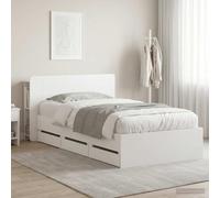 Teenpull White Bed Frame with Storage 75 x 190 cm Engineered Wood, slatted Base, Integrated Drawers, Modern headboard, Single Bedroom Platform for Home Use, Sturdy Support, Easy Assembly