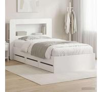 Teenpull White Bed Frame with Storage, 80 x 200 cm, Wooden Engineered Structure, Integrated Drawers, slatted Base, headboard, Platform Bed for Bedroom Space Saving and Daily Rest