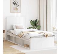 Teenpull White Bed Frame with Storage and Integrated headboard, Engineered Wood Platform Base, slatted Support, 82 x 203 x 100 cm, for Bedroom, Indoor Use, Easy Assembly, Space Saving