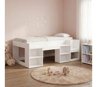 Teenpull White Kids Bed Frame with Storage, Wooden Slat Platform, 98.5 x 200 cm, Indoor Bedroom Use, Space Saving Design for Child Sleeping, Organized Room, Modern Home