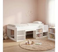 Teenpull White Kids Bed Frame with Storage, Wooden Structure, Slat Platform, Mattress Support, Bedroom Storage, Home Use, 75 x 190 cm, Indoor Setup for One Child, Space Saving Design