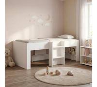 Teenpull White Kids Loft Bed Frame, 80 x 200 cm Wooden Structure, Integrated Staircase, Under Bed Storage, Indoor Bedroom Use, Space Saving Design, 120 kg MAX Load