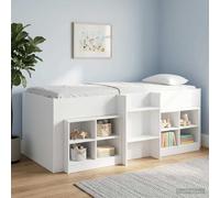 Teenpull White Kids Loft Bed Frame 90 x 200 cm Crafted Wood, Elevated Structure with Integrated Ladder, Underbed Storage, Transparent Corner Guards for Interior Bedrooms and Space Saving Comfort