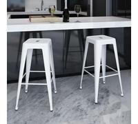 Teenpull White Steel Bar Stools Set of 2, Modern Square Counter Height Chairs for Kitchen Island Dining Room, Max Load 110 kg