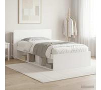 Teenpull White Storage Bed Frame with headboard, 100 x 200 cm Mattress Size, Solid Wood Engineered Structure, slatted Support, Built-in Drawers