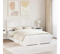 Teenpull White Storage Bed Frame with headboard, 160 x 200 cm, Engineered Wood, slatted Base, Space-Saving Platform Bed for Bedroom, Home, Adult Use, Indoor Assembly