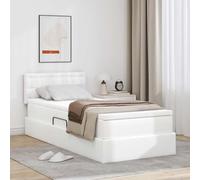 Teenpull White upholstered Storage Bed with Mattress, 100 x 200 cm Single Size, Hydraulic Lift, slatted Base, headboard, Metal Frame, Modern Bedroom Storage for Adult and Guest Room