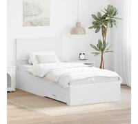 Teenpull White Wood Bed Frame 90 x 190 cm with slatted Base, headboard, Storage Drawers, Bedroom Platform, Modern Indoor Use, Easy Assembly, Space Saving Design for One Sleeper