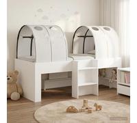 Teenpull White Wood Loft Bed with 2 Bed Tunnels, Engineered Wood Frame, slatted Support, underbed Storage, Indoor Use, Bedroom Setup for 2 People, 120 kg Capacity, Easy Assembly