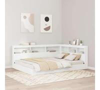 Teenpull White Wooden Bed Frame with Shelf Headboard, 160 x 200 cm King Size, Plywood and Melamine, Slatted Base, Space Saving L Shape for Bedroom, No Box Spring Needed, 2 Person Use