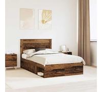 Teenpull Wood Bed Frame with Headboard, Old Wood Finish, 120 x 200 cm Mattress Size, Solid Pine and Engineered Wood, Slatted Support, Easy Clean, for Bedroom, Guest Room, Adult Use