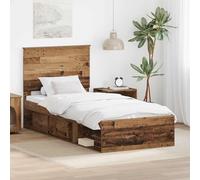 Teenpull Wood Bed Frame with Headboard, Old Wood Finish, 90 x 190 cm Single Size, slatted Base, Sturdy Pine and Engineered Wood, Bedroom Use, Easy Care, Space Saving Comfort