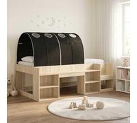 Teenpull Wood Loft Bed Frame with Tunnel, 3 Piece Set, Sonoma Oak and Black Engineered Wood, 90 x 190 cm Mattress Support, Slatted Base, Space Saving Design for Bedroom Use