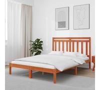 Teenpull Wooden Bed Frame in Wax Brown Solid Pine, 205.5 x 155.5 x 100 cm, King Size Compatible, slatted Support, headboard, for Bedroom Comfort and Stable Daily Rest