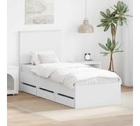 Teenpull Wooden Bed Frame with Drawer 75 x 190 cm Engineered Wood, Bed Base with slatted Support, headboard, Hidden Storage Drawer, Indoor Bedroom Use, Space-Saving Single Bed Frame