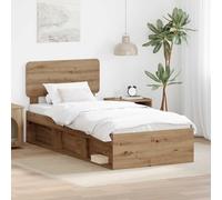 Teenpull Wooden Bed Frame with headboard in Artisan Oak Finish 75 x 190 cm, Sturdy Platform Base, Pine headboard, Indoor Bedroom Use, Easy Assembly, Space Saving Support for One Sleeper