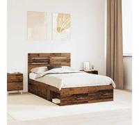 Teenpull Wooden Bed Frame with Headboard in Old Wood Finish, 120 x 190 cm Small Double Size, Pine Wood Structure, slatted Support, for Bedroom, Guest Room, Easy-Clean Surface, 200 kg Capacity