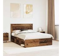 Teenpull Wooden Bed Frame with Headboard in Old Wood Finish 140 x 190 cm, slatted Base, Engineered Wood Structure, Pine headboard, Support for 2, Easy Care, Bedroom or Guest Room
