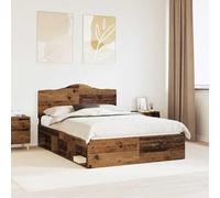 Teenpull Wooden Bed Frame with headboard in Old Wood Finish, 150 x 200 cm King Size, slatted Support Platform for Bedroom, Adult and Guest Room, Sturdy Pine Construction, Easy Care