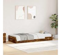 Teenpull Wooden Bed Frame with headboard in Old Wood Finish, 75 x 190 cm, Single Sleeper Base with Storage, Plywood and Solid Pine, Indoor Bedroom Use, Sturdy Support for restful Sleeping