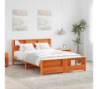 Teenpull Wooden Bed Frame with headboard in Wax Brown, King Size 160 x 200 cm, Pine Solid slats, Platform Base, Bedroom Support for Two, Modern Interior Durability