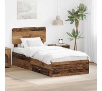 Teenpull Wooden Bed Frame with headboard Old Wood Finish 100 x 200 cm Engineered Wood slatted Support Storage Drawer Easy Assembly for Bedroom and Daily Rest