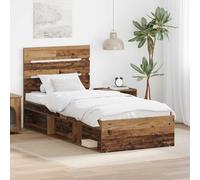 Teenpull Wooden Bed Frame with headboard Old Wood Finish 100 x 200 cm, Single Bed Base, slatted Support, Pine Wood, Engineered Wood, Bedroom Platform for Adult Rest, Easy Assembly