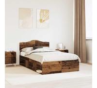 Teenpull Wooden Bed Frame with headboard Old Wood Finish 135 x 190 cm, Platform Base for Mattress, slatted Support, Modern Bedroom Structure, Durable Pine and Engineered Wood