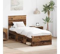 Teenpull Wooden Bed Frame with Headboard Old Wood Finish 75 x 190 cm, slatted Base, Pine Solid headboard, Bedroom Support, Sleep Comfort, Home Style for One Person