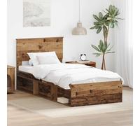 Teenpull Wooden Bed Frame with headboard, Old Wood Finish, 90 x 200 cm Single Bed, slatted Base, Pine headboard, Sturdy Structure for Bedroom, Sleeping Comfort, Easy Assembly, Modern Home Decor