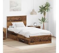 Teenpull Wooden Bed Frame with headboard, Old Wood Finish, 90 x 200 cm, slatted Base, Drawer Storage, Engineered Wood, for Single Mattress, Bedroom Use, Easy Assembly and Cleaning