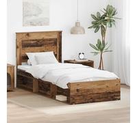 Teenpull Wooden Bed Frame with Headboard, Old Wood Finish, 90 x 200 cm, slatted Base, Sturdy Pine, Easy to Clean, for Guest Room, Adult Bedroom, Space Saving Comfort