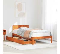 Teenpull Wooden Bed Frame with Headboard Wax Brown 70 x 190 cm, Pine Solid Structure, Slatted Base, 2 Underbed Drawers, Space Saving Storage for Bedroom, Single Narrow Bed