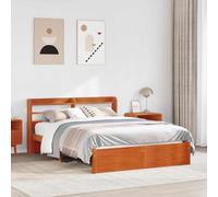 Teenpull Wooden Bed Frame with headboard, Wax Brown Pine, 150 x 200 cm, slatted Base, Storage Shelves, King UK Size, Bedroom Support for Two, Durable Modern Design