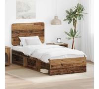 Teenpull Wooden Bed Frame with Pine headboard, Old Wood Finish, 90 x 200 cm Single Bed, slatted Base, Sturdy Support for Bedroom, Easy-Care Design, 100 kg Load Capacity, 1 Person