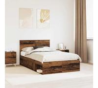 Teenpull Wooden Bed Frame with Solid Pine headboard Old Wood Finish 120 x 200 cm slatted Base, Bedroom Support for Adult and Guest Rooms, Durable, Easy-Care, Space-Saving Design