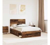 Teenpull Wooden Bed Frame with Solid Pine headboard, Old Wood Finish, 120 x 200 cm, slatted Base, Sturdy Support, Easy Clean Design for Bedroom, Adult and Guest Use, Durable Sleep Platform