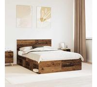 Teenpull Wooden Bed Frame with Solid Pine headboard, Old Wood Finish, 135 x 190 cm Mattress Size, slatted Base, 200 kg Load Capacity, Modern Bedroom Support for Adult Home Use