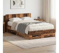 Teenpull Wooden Bed Frame with Storage in Aged Wood Finish, Platform Base for 120 x 190 cm Mattress, headboard, Drawers and Display Shelves for Bedroom, Indoor Use, Easy Assembly, 135 x 211.5 x 80 cm