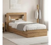 Teenpull Wooden Bed Frame with Storage in Artisan Oak, 90 x 200 cm, headboard, Sturdy Structure, Integrated Shelves and Drawers, Space Saving Platform for Bedroom, Indoor Use, Easy Assembly