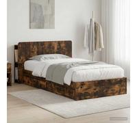 Teenpull Wooden Bed Frame with Storage in Smoked Oak, 75 x 190 cm, slatted Base, Drawer Storage, Bedroom Platform Bed, Sturdy Support, Modern Indoor Use, Easy Assembly, Space Saving