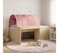 Teenpull Wooden Bed Frame with Tunnel Set of 3, Sonoma Oak and Pink Engineered Wood, 203 x 123.5 x 75 cm, slatted Support, Space Saving Design for Bedroom and Guest Room